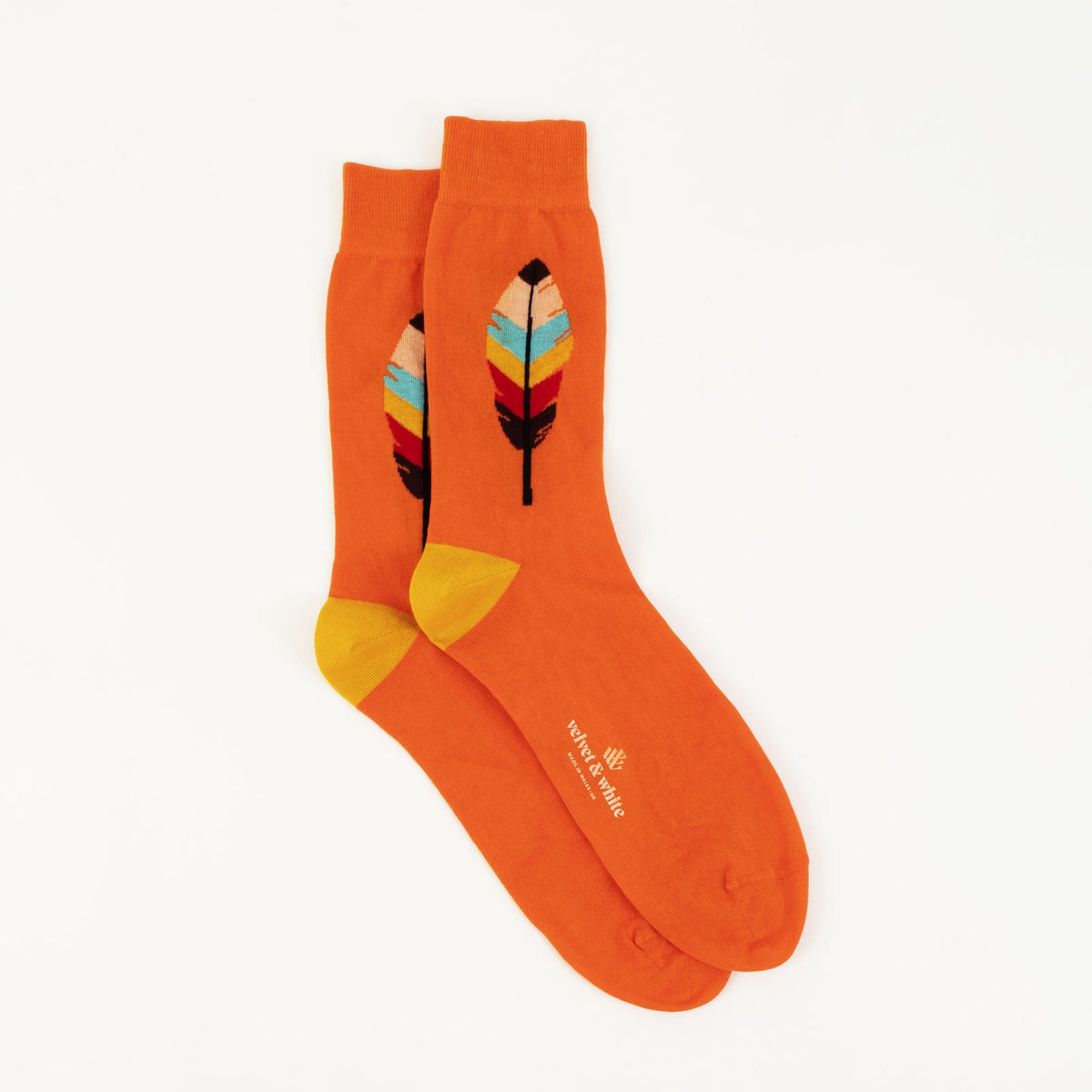 Velvet and White autumn feather pattern socks, alternate view