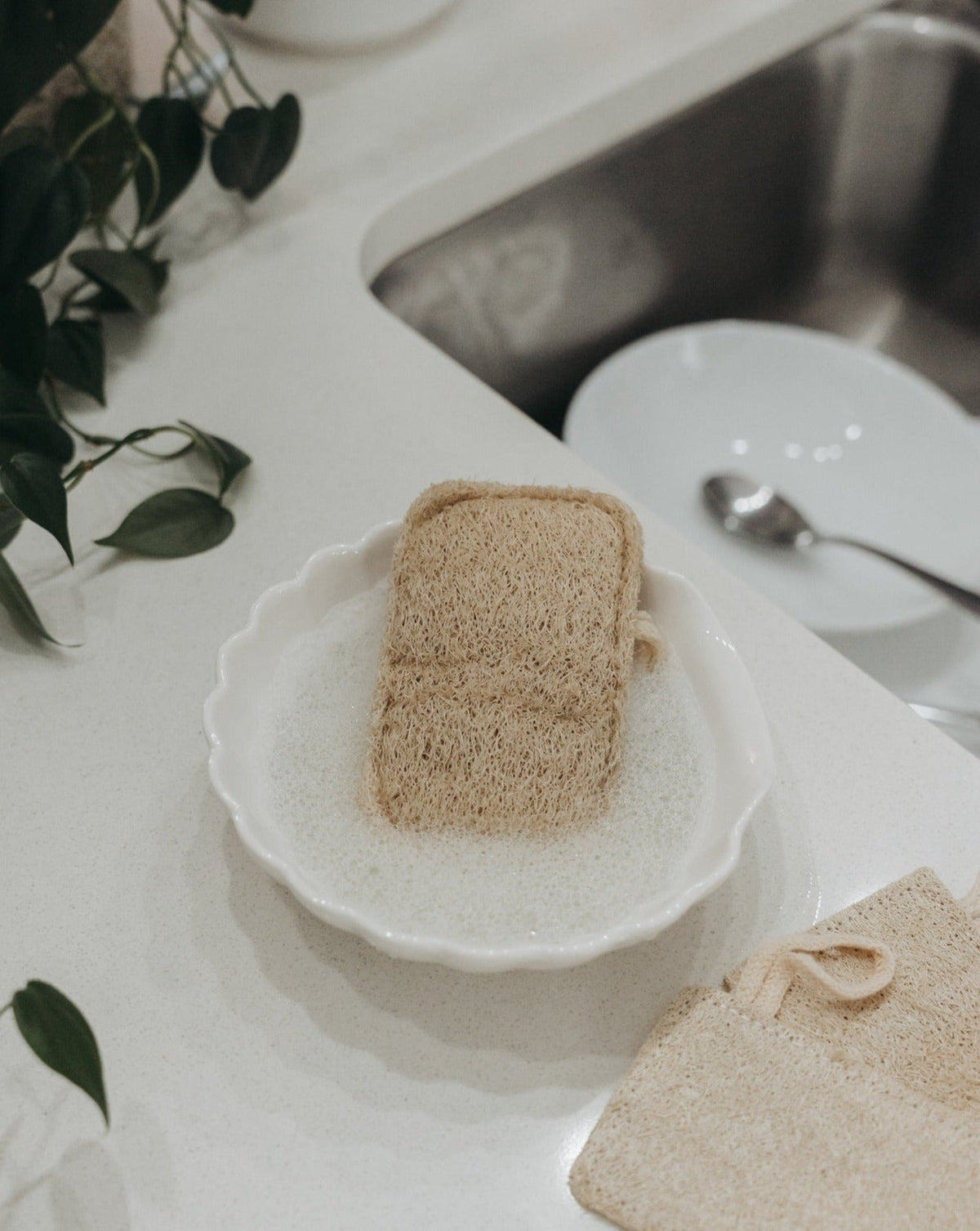 Zero Waste MVMT natural loofah sponges, pack of three, alternate view