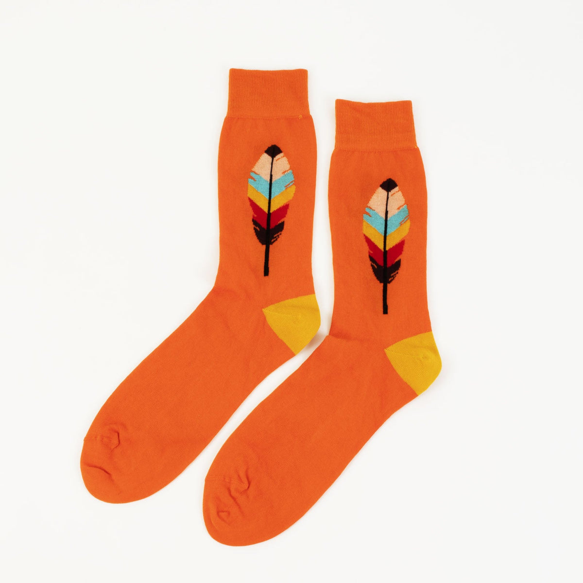 Velvet and White autumn feather pattern socks in Feather / Orange