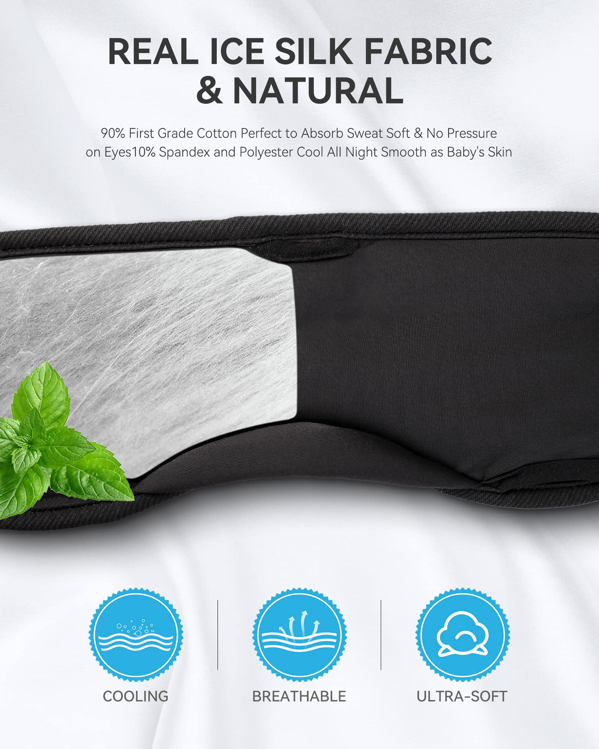 MUSICOZY Bluetooth sleep headphones eye mask in matte black, alternate view