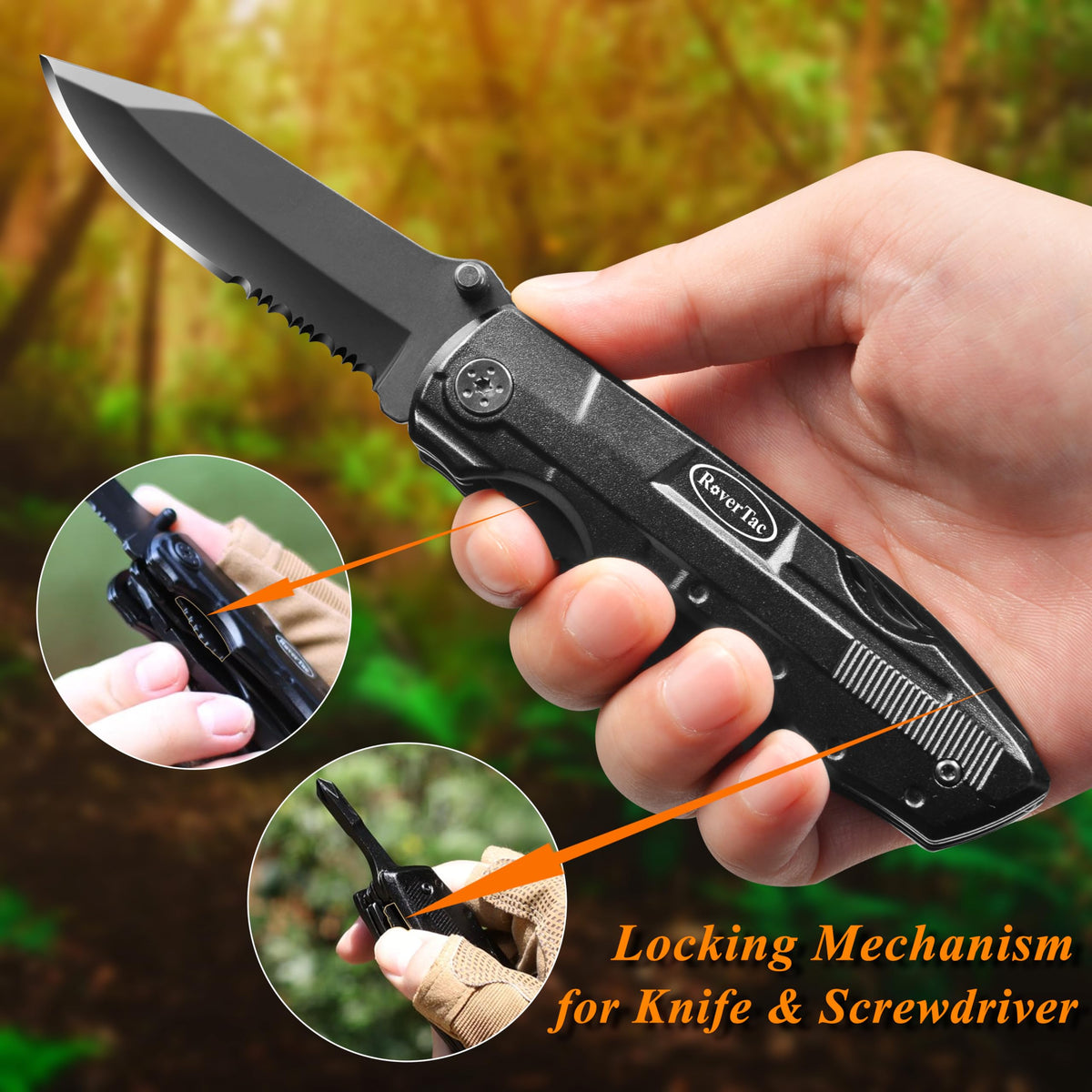 RoverTac 15-in-1 pocket multitool with pliers and nylon sheath, alternate view