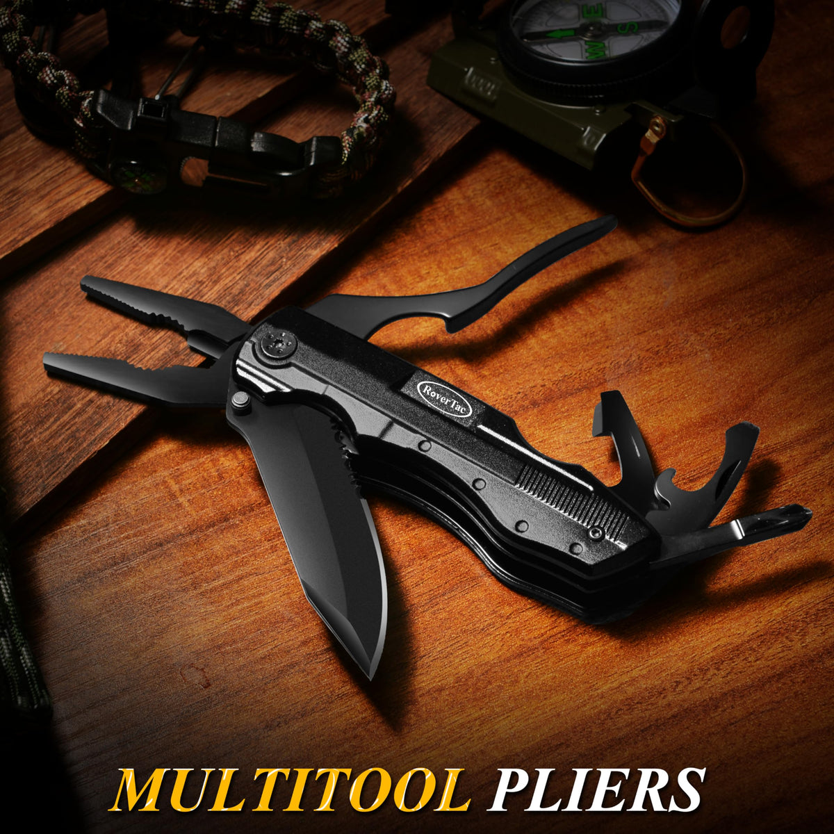 RoverTac 15-in-1 pocket multitool with pliers and nylon sheath, alternate view
