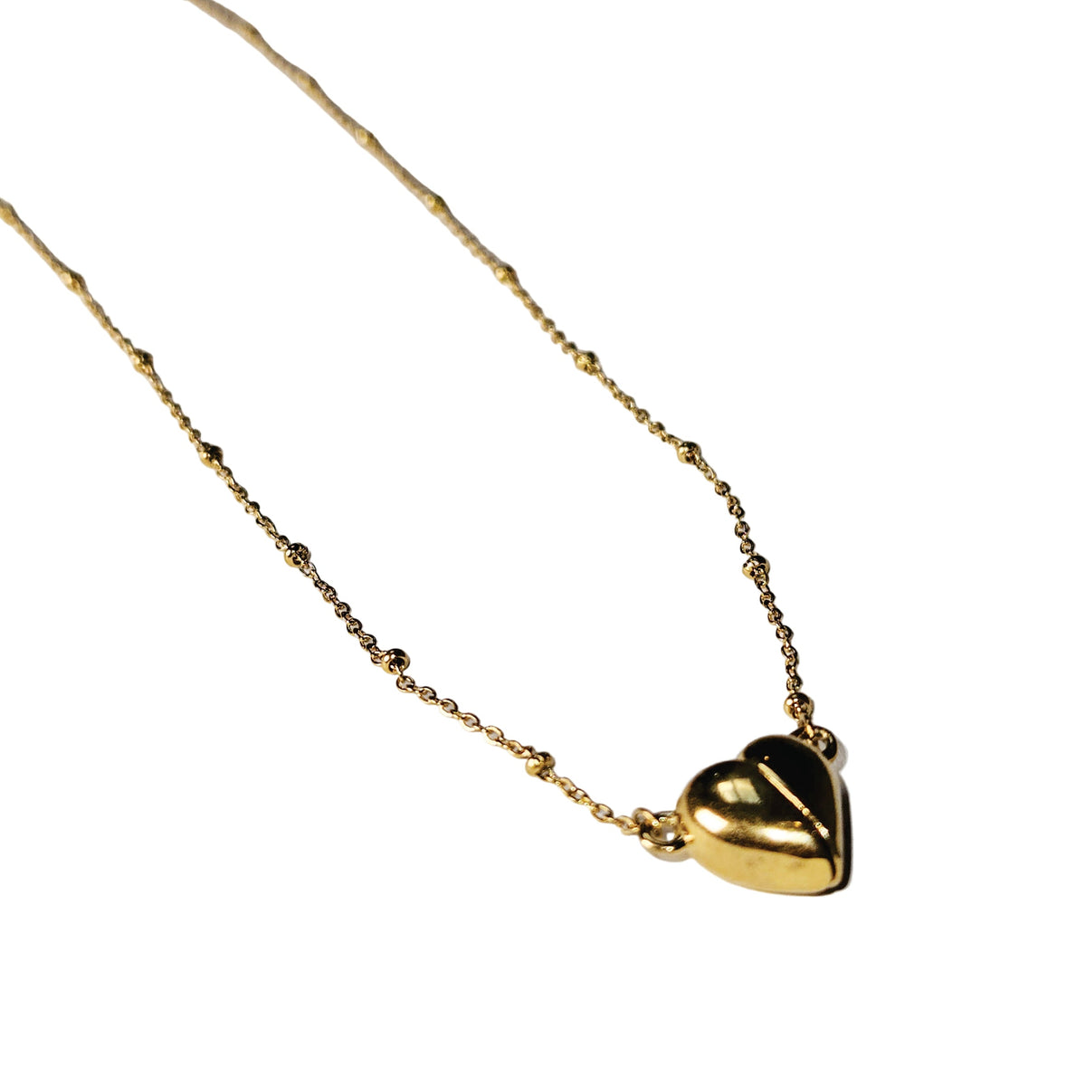 HACKNEY NINE ABNA gold beaded chain necklace with split heart pendant