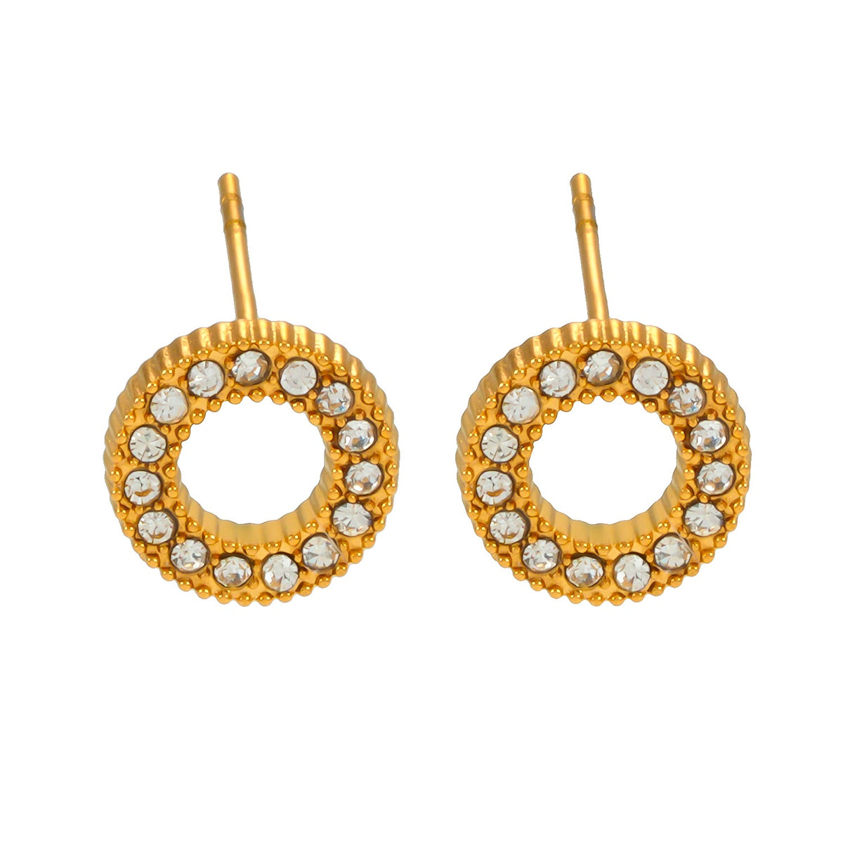 HACKNEY NINE AMATOLE gold mini circle stud earrings with pavé zirconia, alternate view