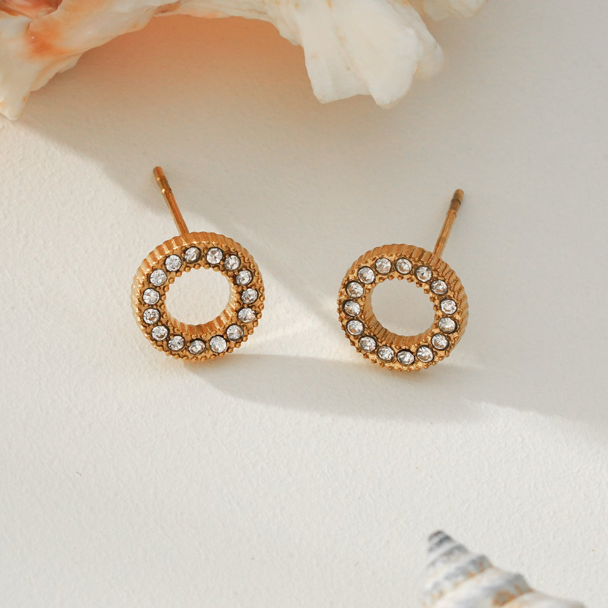 HACKNEY NINE AMATOLE gold mini circle stud earrings with pavé zirconia, alternate view