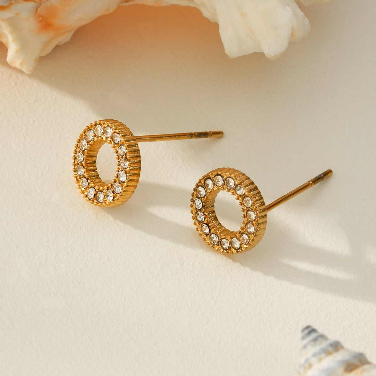 HACKNEY NINE AMATOLE gold mini circle stud earrings with pavé zirconia, alternate view