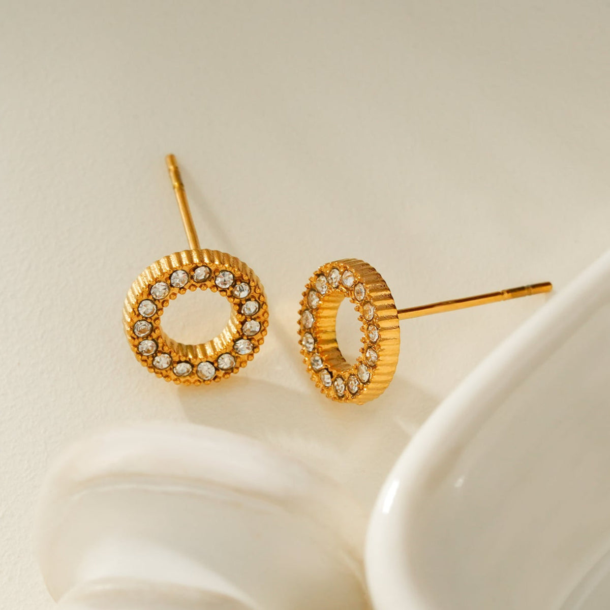 HACKNEY NINE AMATOLE gold mini circle stud earrings with pavé zirconia, alternate view