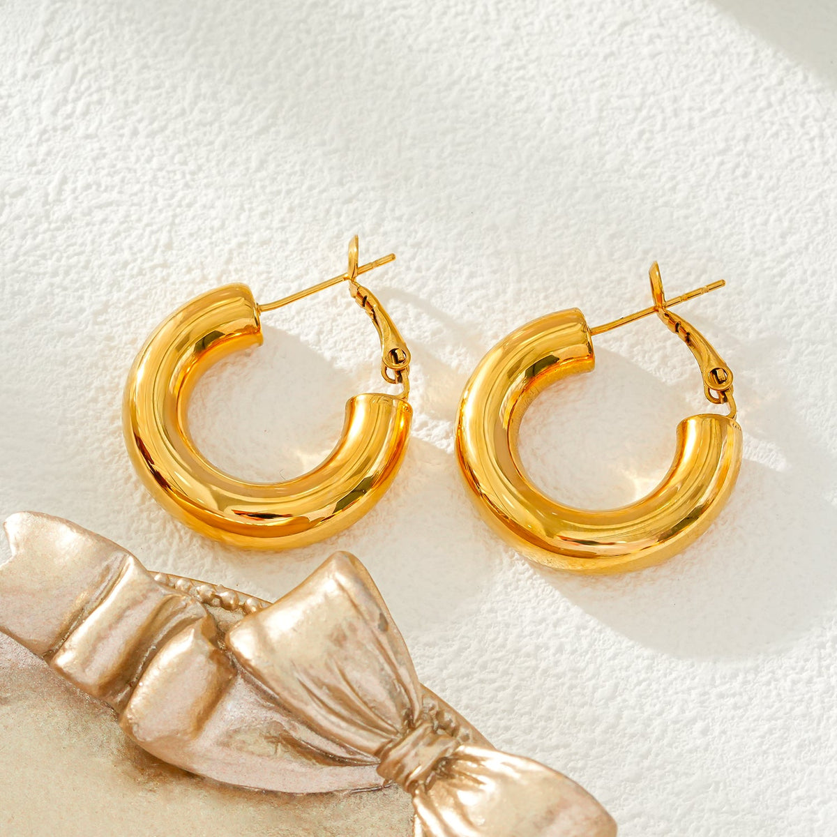 HACKNEY NINE BLYDE gold semi-wide mini hoop earrings, alternate view