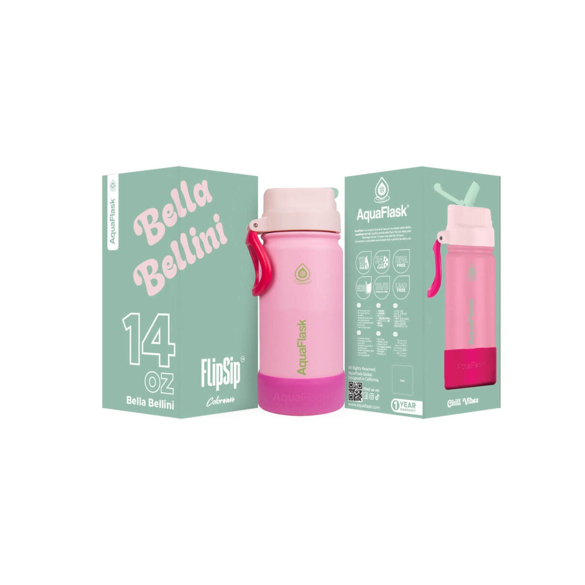 AquaFlask Kids FlipSip 14oz water bottle in Bella Bellini
