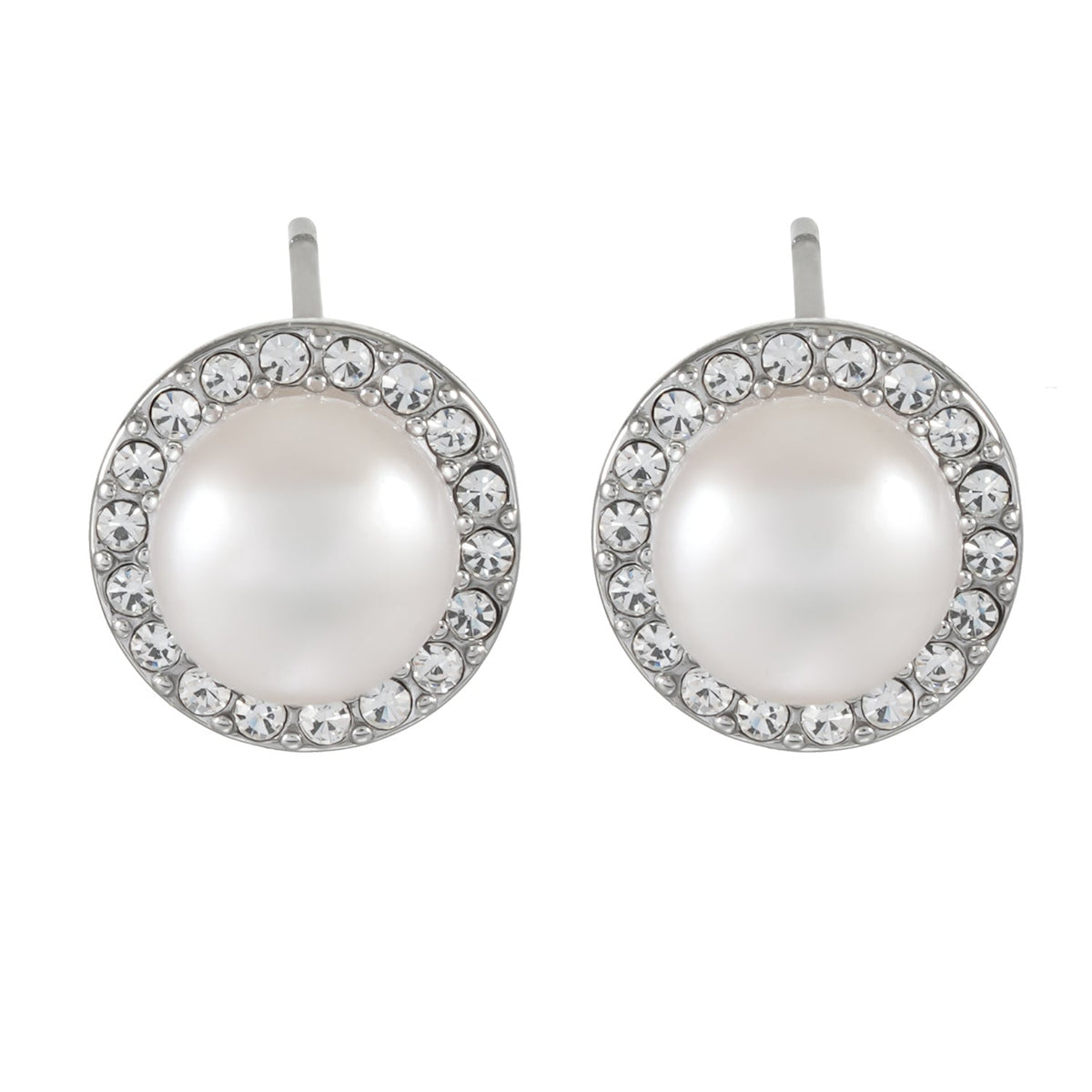 HACKNEY NINE CADDA silver mini stud earrings with freshwater pearl and pavé zirconia, alternate view