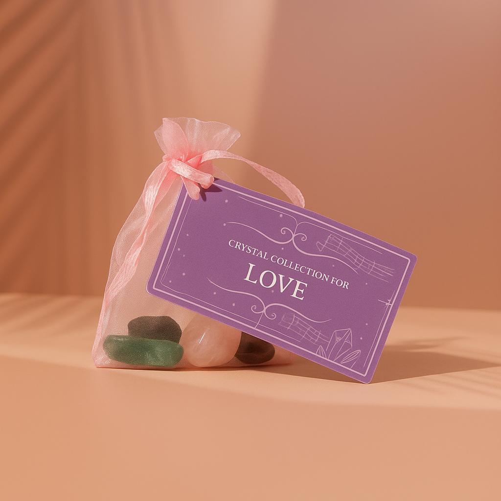 Intention crystal collection, set of four stones with description card