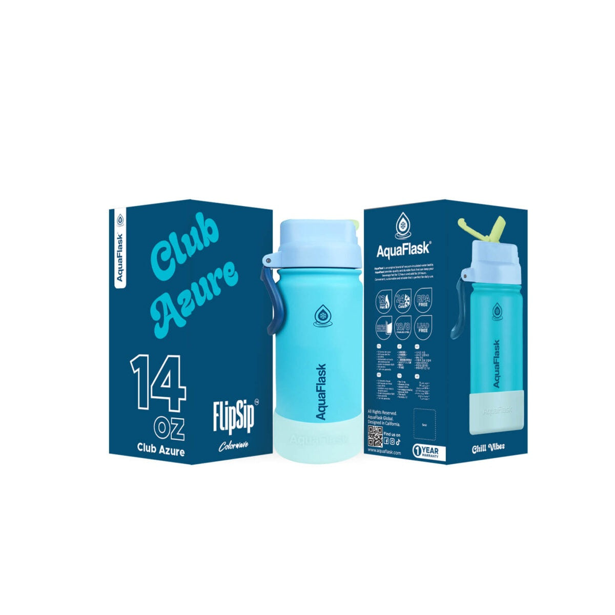 AquaFlask Kids FlipSip 14oz water bottle in Club Azure
