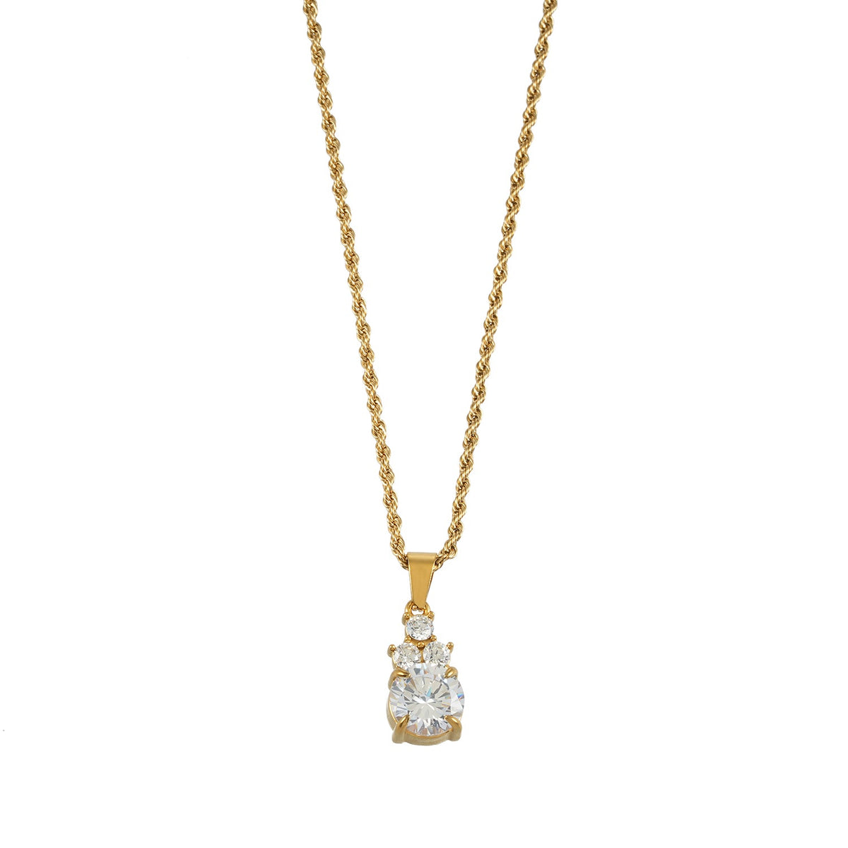 HACKNEY NINE DANAE gold textured rope chain with zirconia trio pendant, alternate view