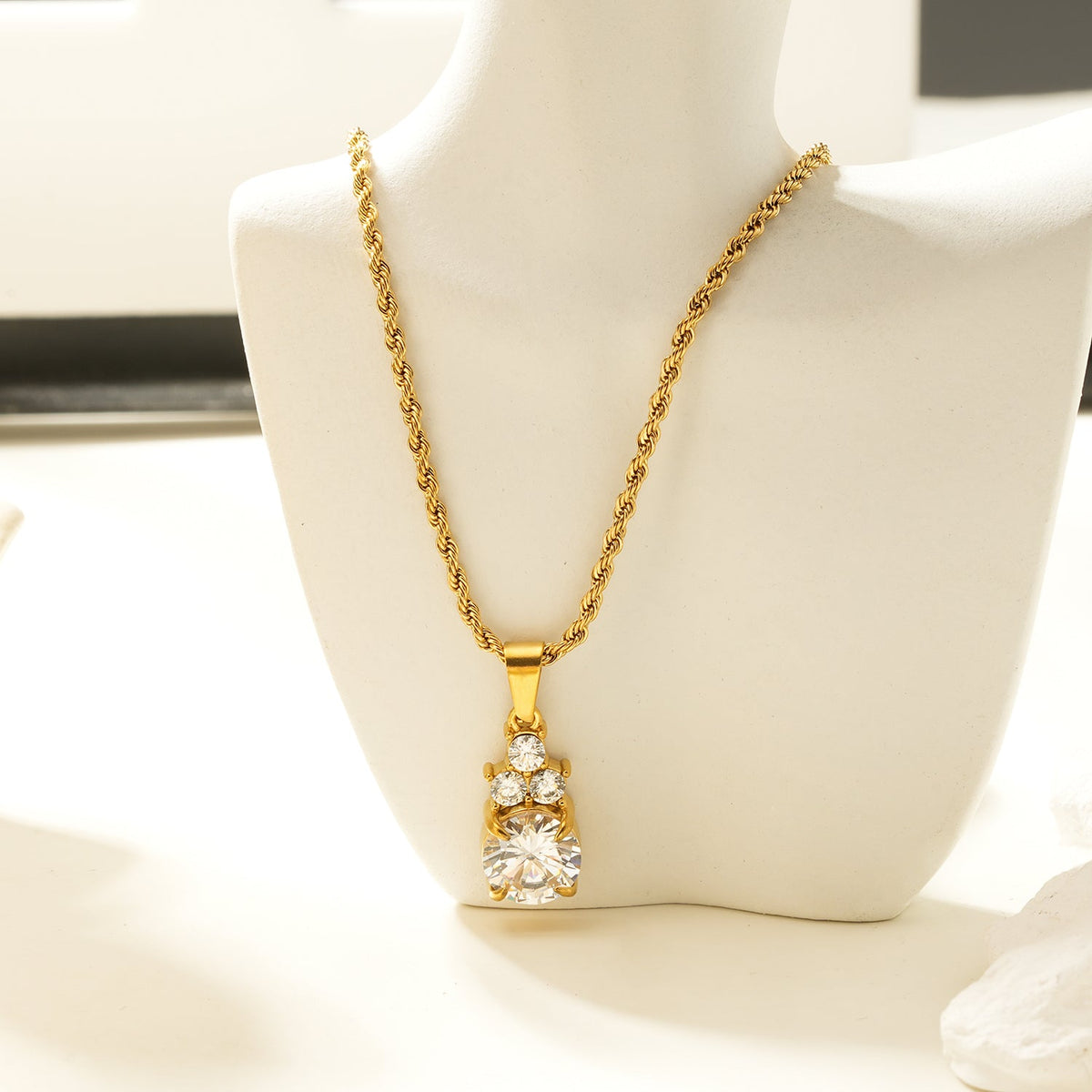 HACKNEY NINE DANAE gold textured rope chain with zirconia trio pendant, alternate view