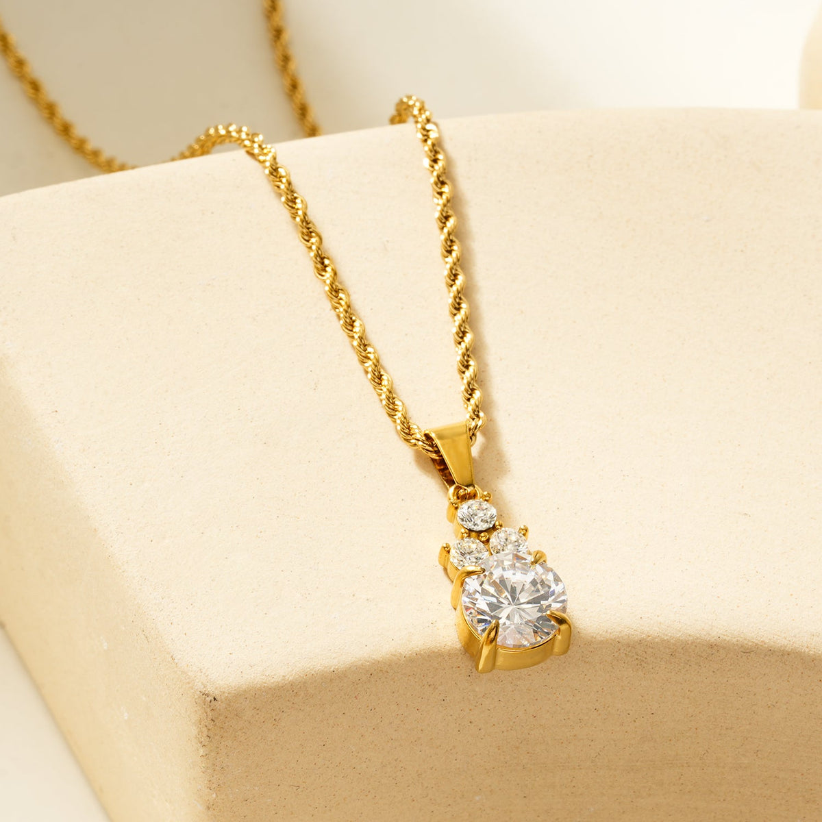 HACKNEY NINE DANAE gold textured rope chain with zirconia trio pendant