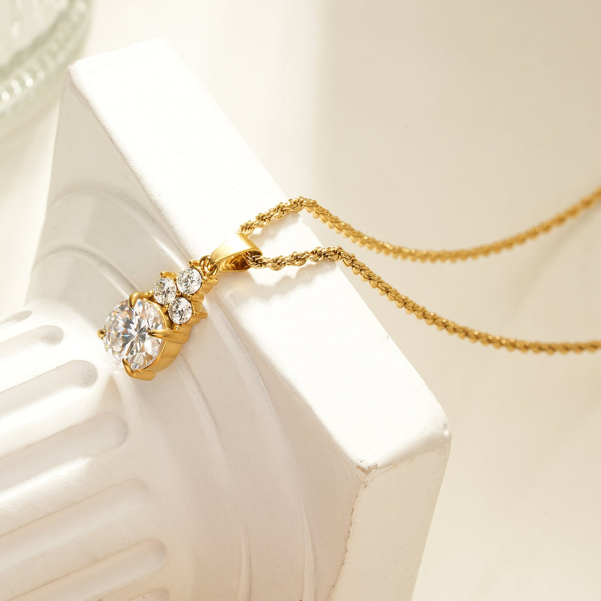 HACKNEY NINE DANAE gold textured rope chain with zirconia trio pendant, alternate view
