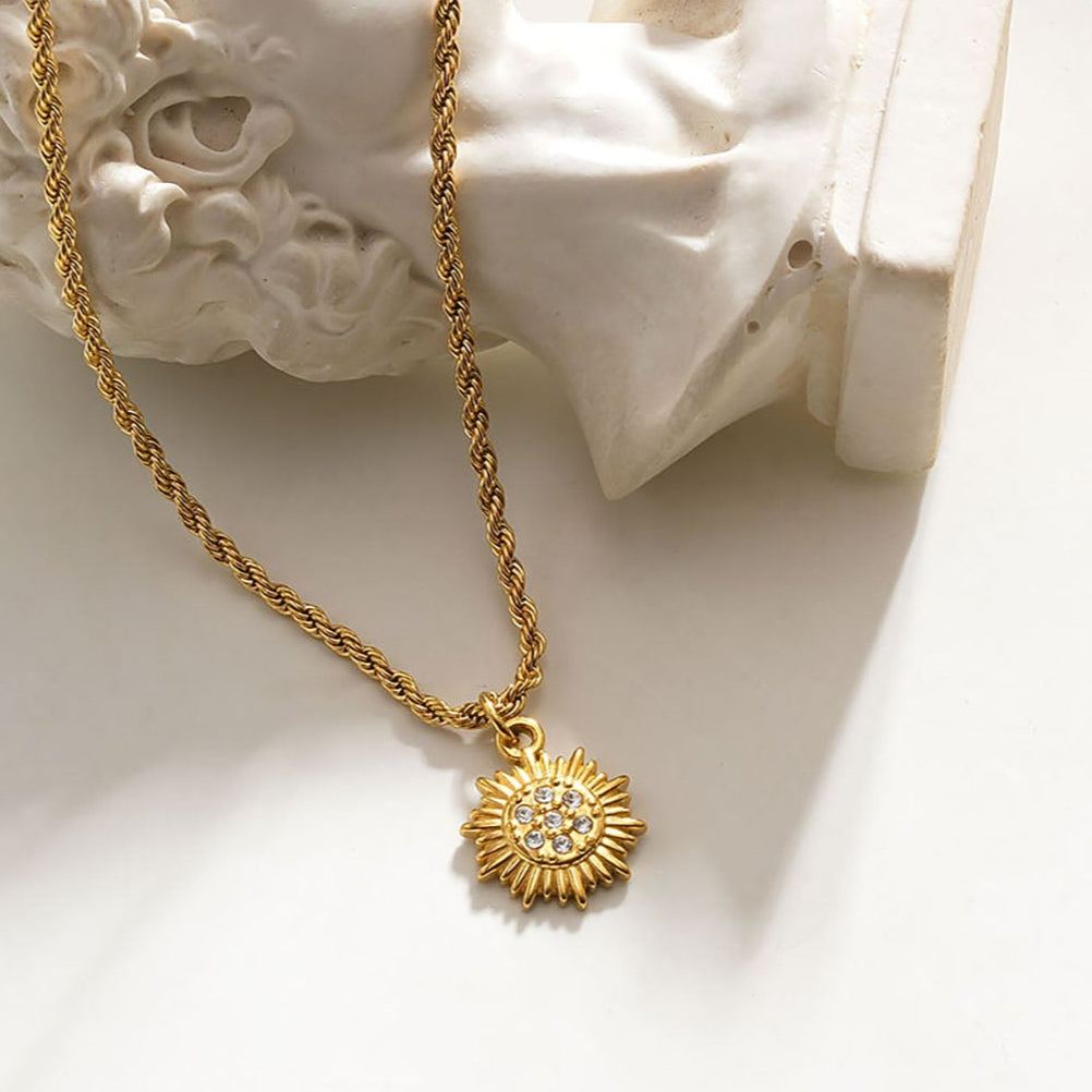 HACKNEY NINE ISA gold rope chain necklace with pavé zirconia sun pendant
