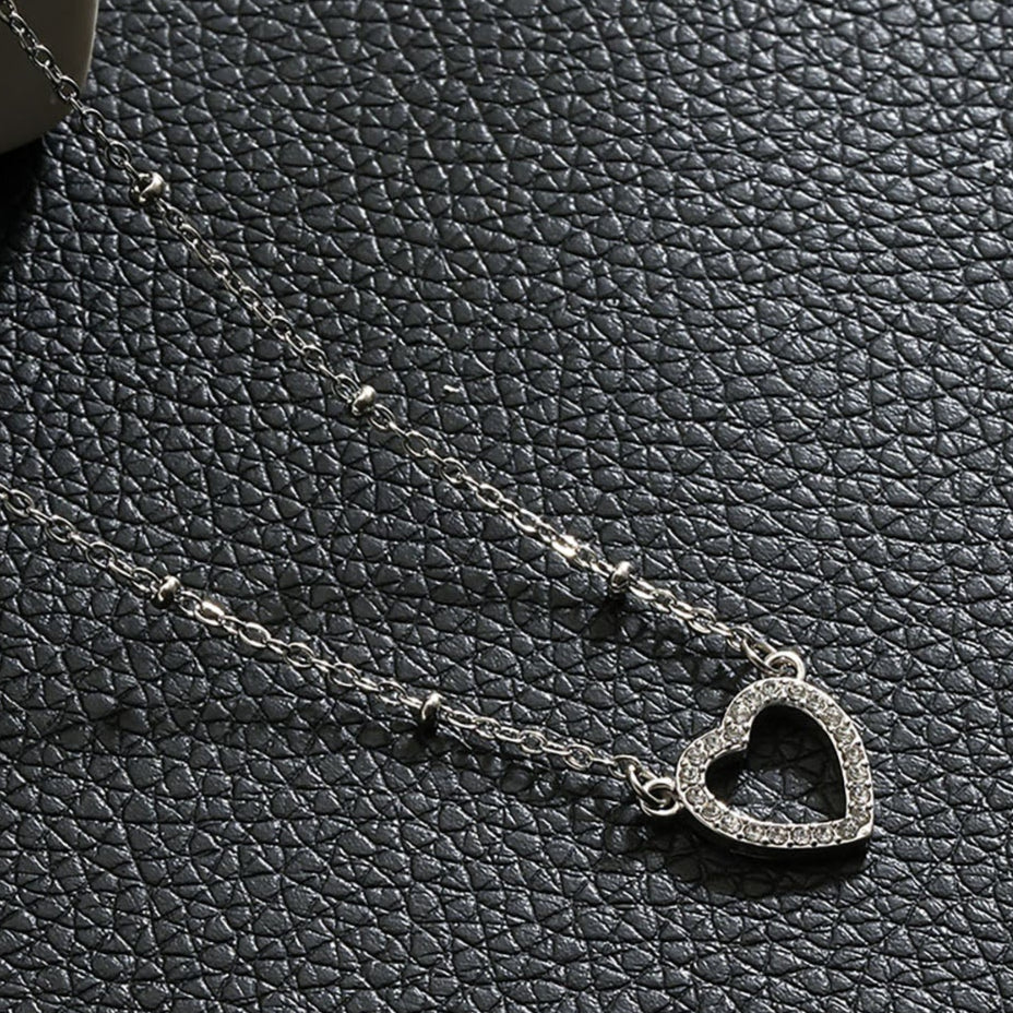 HACKNEY NINE CHERISH silver beaded chain necklace with pavé heart pendant, alternate view