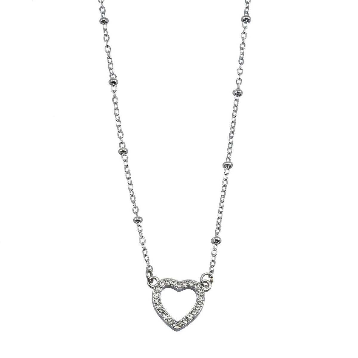 HACKNEY NINE CHERISH silver beaded chain necklace with pavé heart pendant