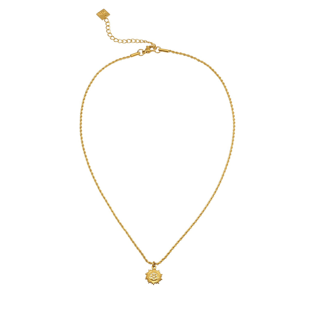 HACKNEY NINE ISA gold rope chain necklace with pavé zirconia sun pendant, alternate view