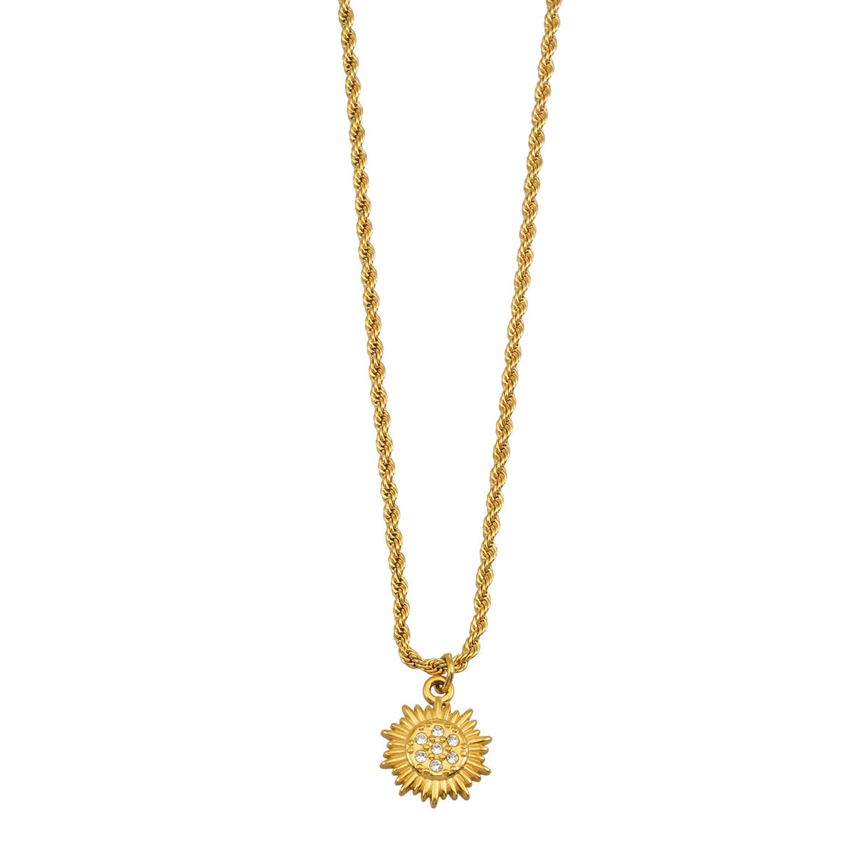 HACKNEY NINE ISA gold rope chain necklace with pavé zirconia sun pendant, alternate view