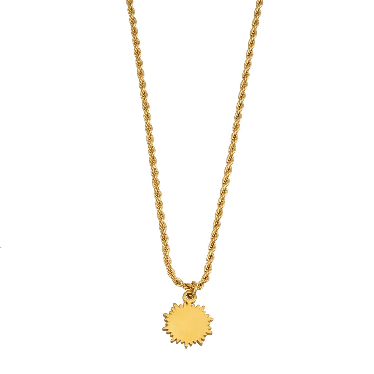 HACKNEY NINE ISA gold rope chain necklace with pavé zirconia sun pendant, alternate view