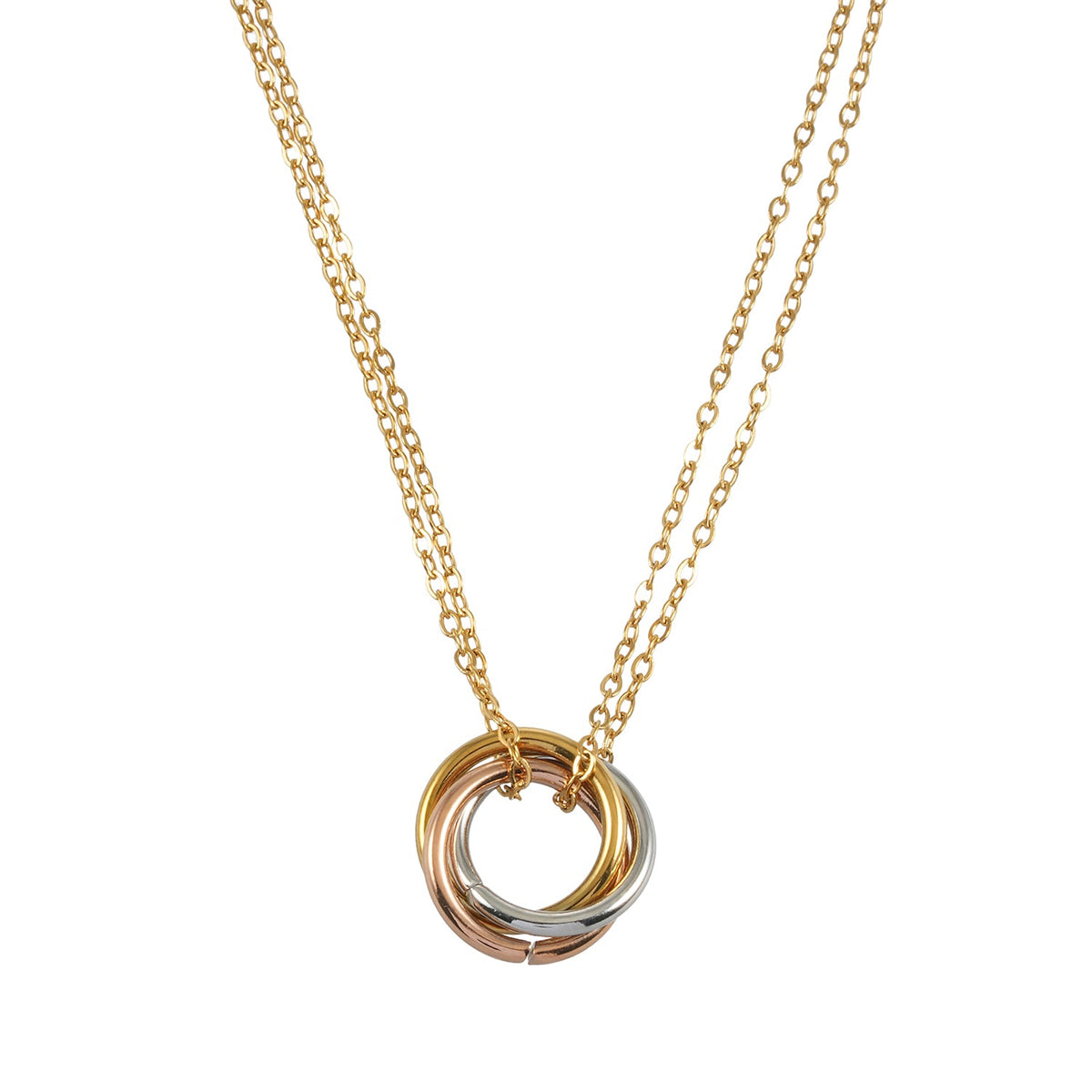 HACKNEY NINE ELVIRA mixed-metal double chain necklace with intertwined three-ring pendant