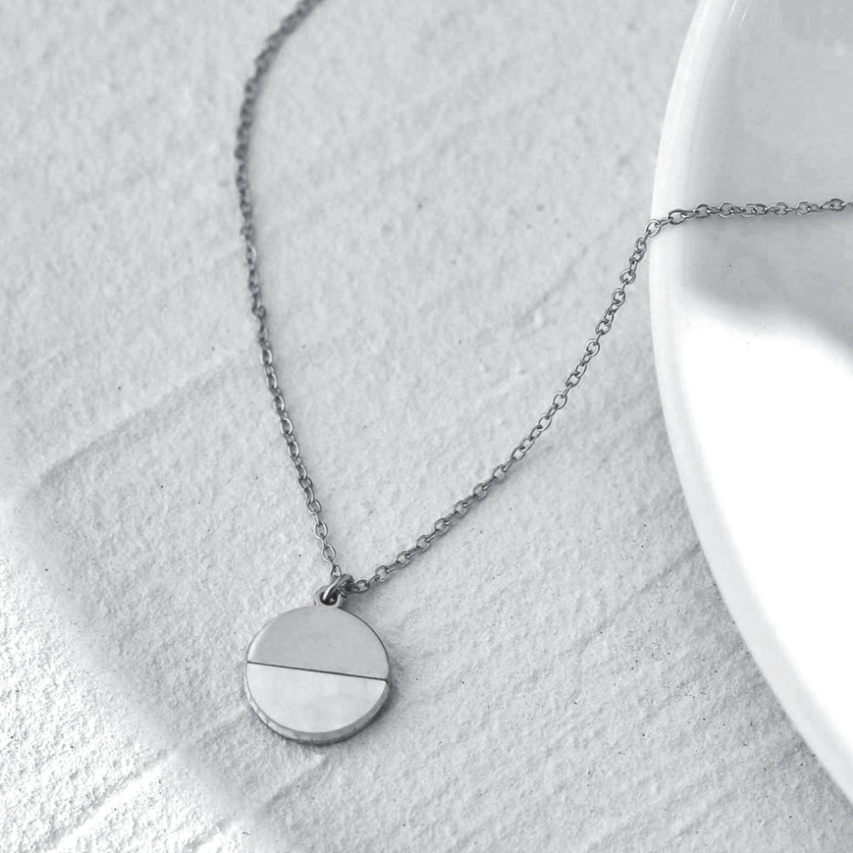 HACKNEY NINE EMERSYN silver necklace with metal and shell circle pendant, alternate view