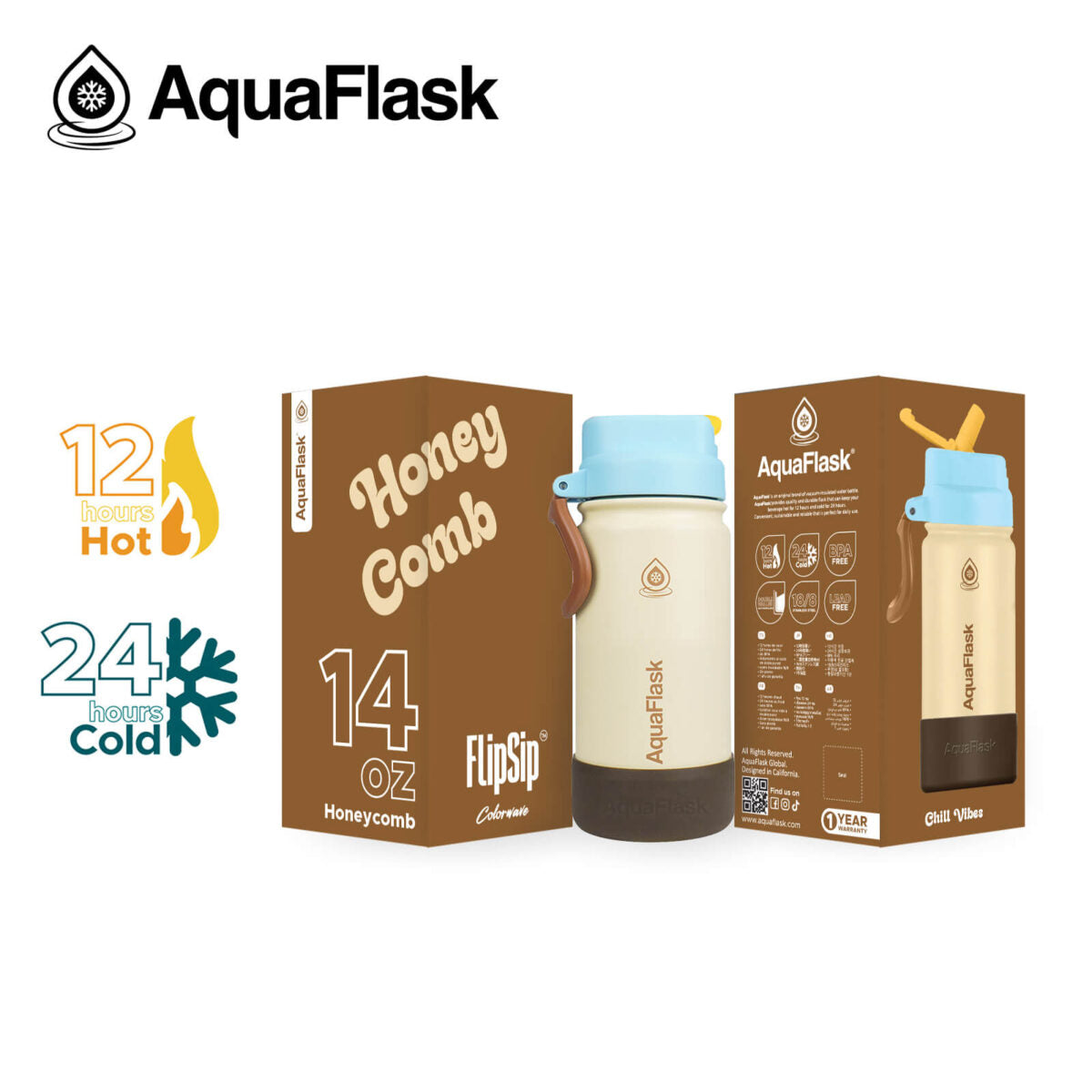 AquaFlask Kids FlipSip 14oz water bottle in Honeycomb
