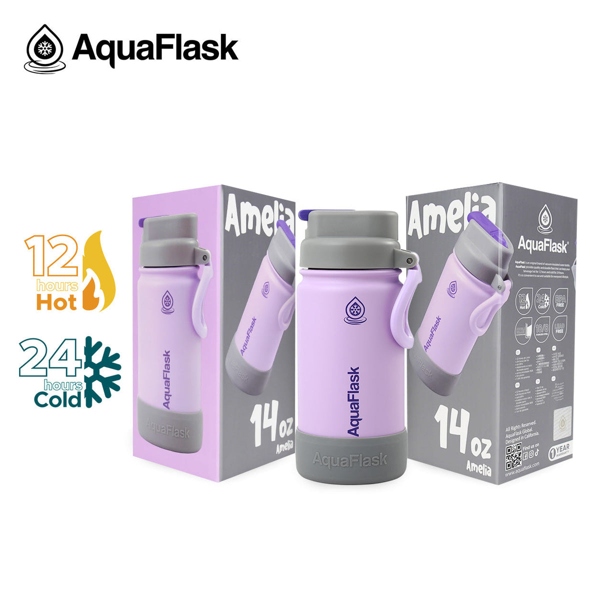 AquaFlask Kids FlipSip 14oz water bottle in Amelia