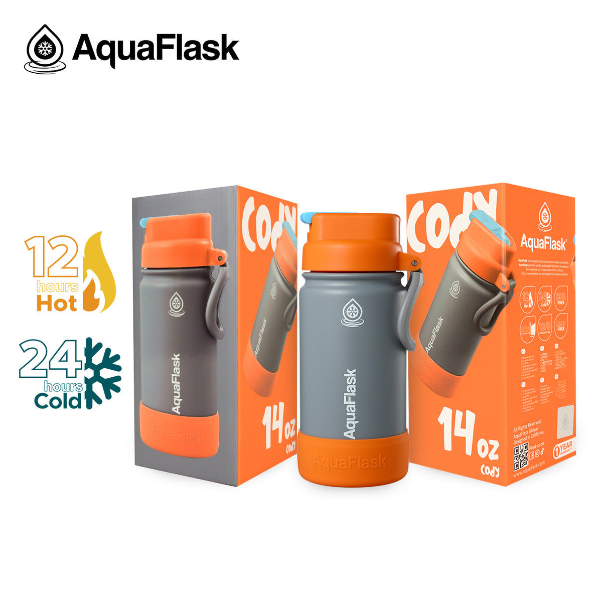 AquaFlask Kids FlipSip 14oz water bottle in Cody