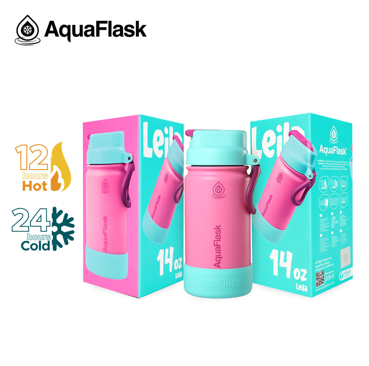 AquaFlask Kids FlipSip 14oz water bottle in Leila