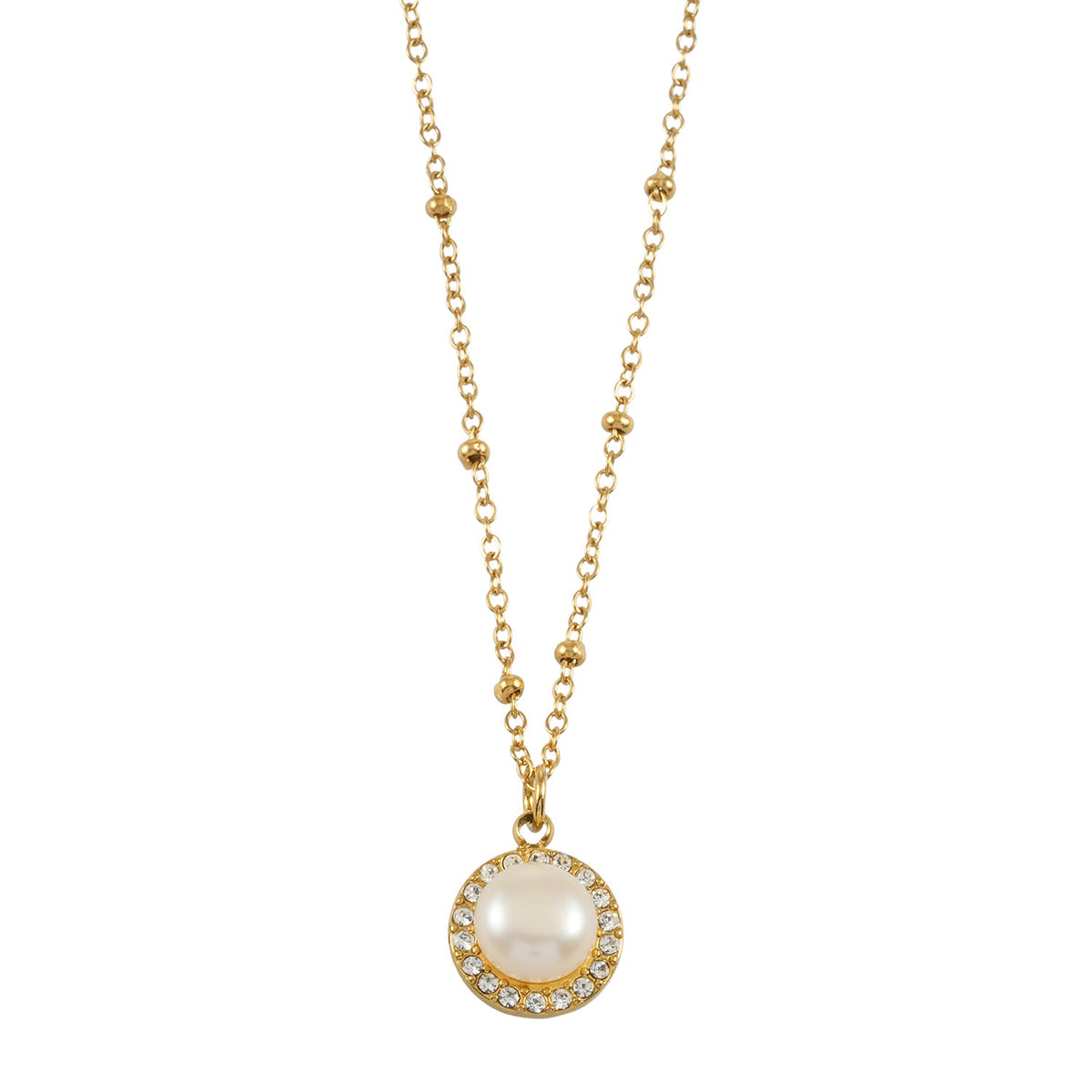 HACKNEY NINE LATAHIA gold beaded chain necklace with freshwater pearl pendant, alternate view