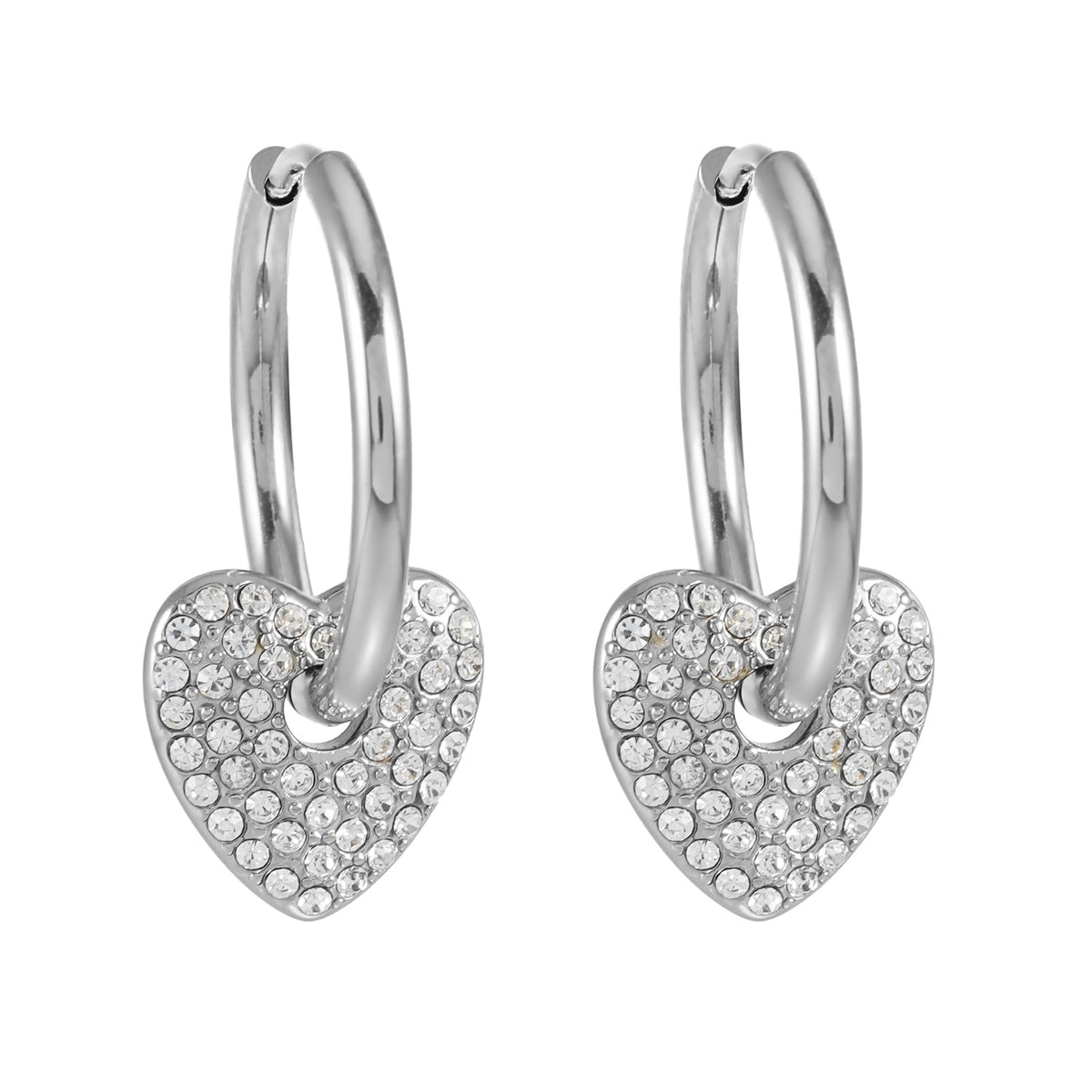HACKNEY NINE MAABU silver mini hoop earrings with zirconia heart charm, alternate view