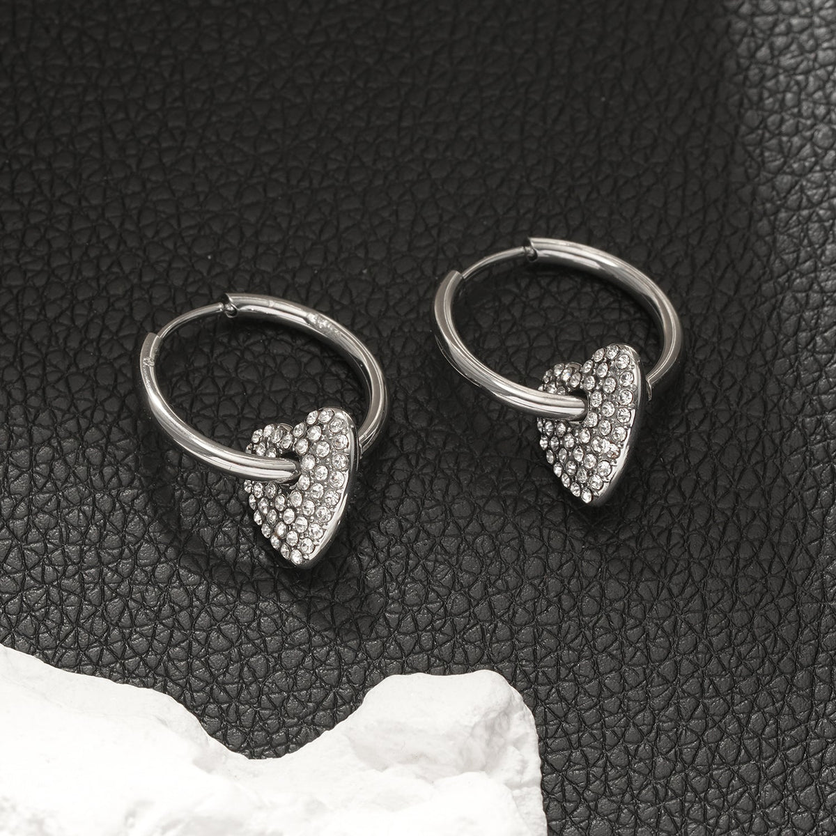 HACKNEY NINE MAABU silver mini hoop earrings with zirconia heart charm, alternate view