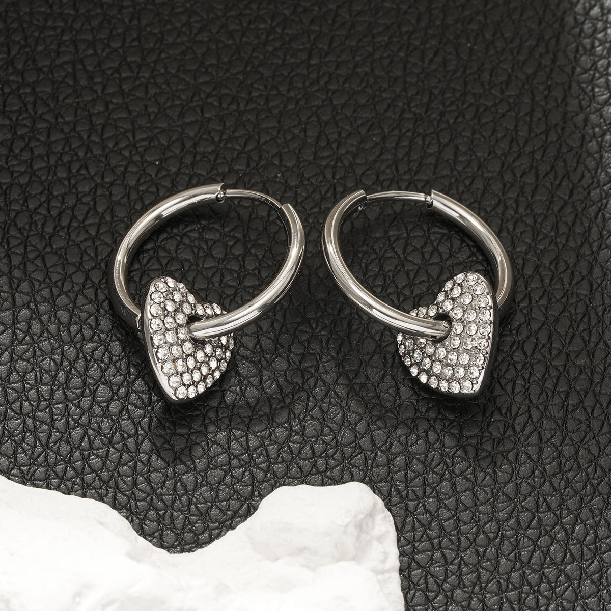 HACKNEY NINE MAABU silver mini hoop earrings with zirconia heart charm, alternate view