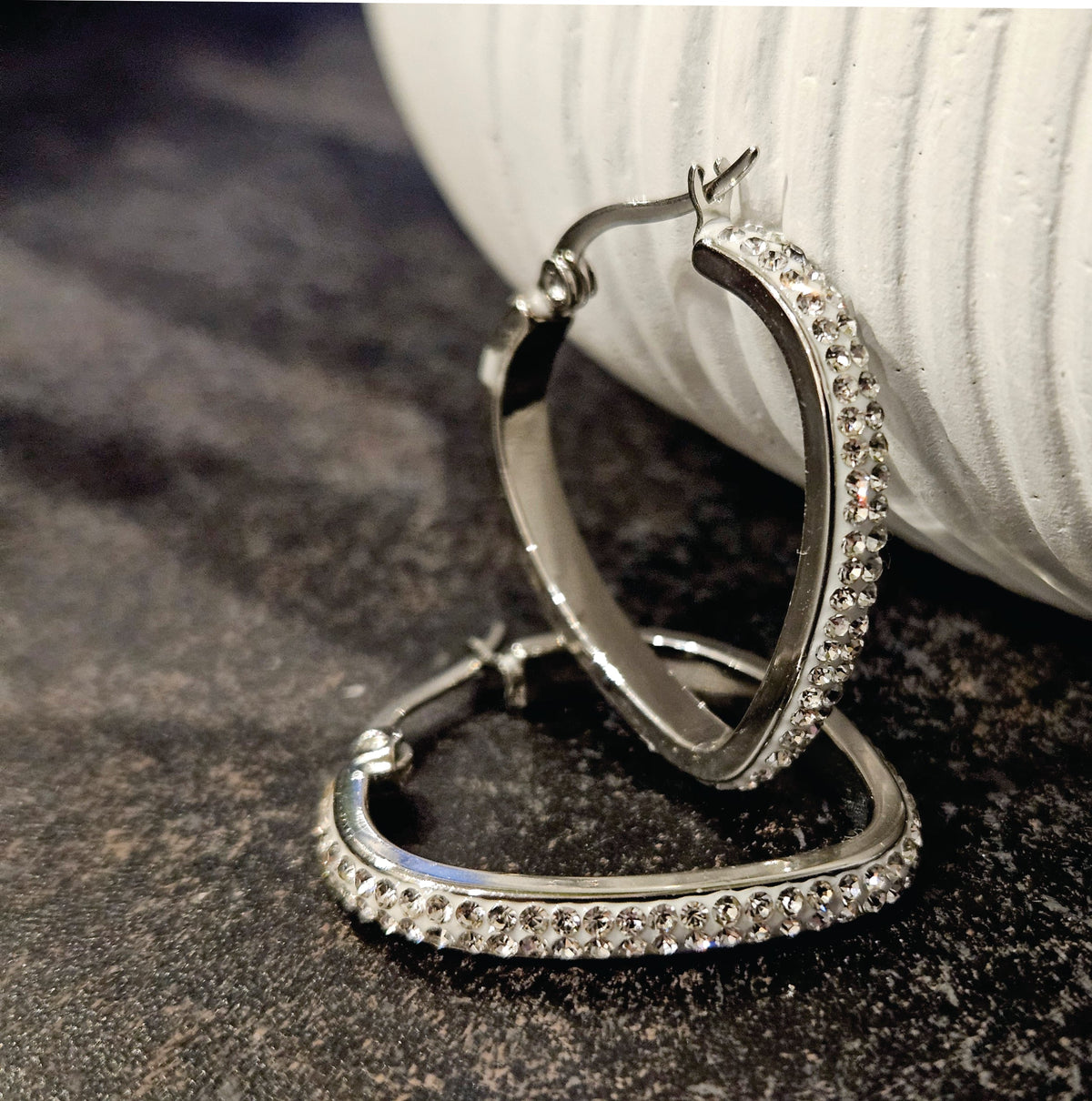 HACKNEY NINE MELFI silver heart-shaped hoop earrings with zirconia