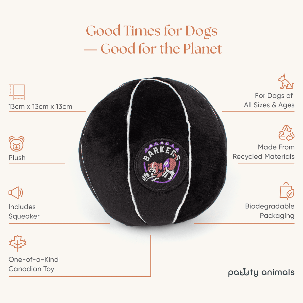 Toronto Barkers basketball plush squeaky dog toy, alternate view