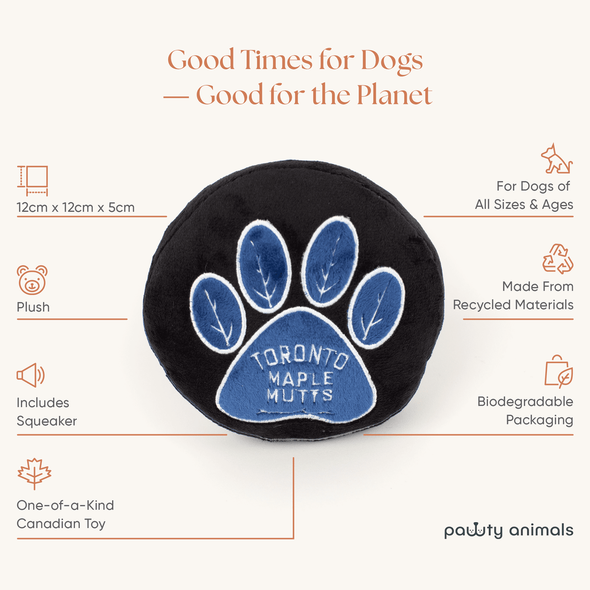 Toronto Maple Mutts plush squeaky dog toy, alternate view