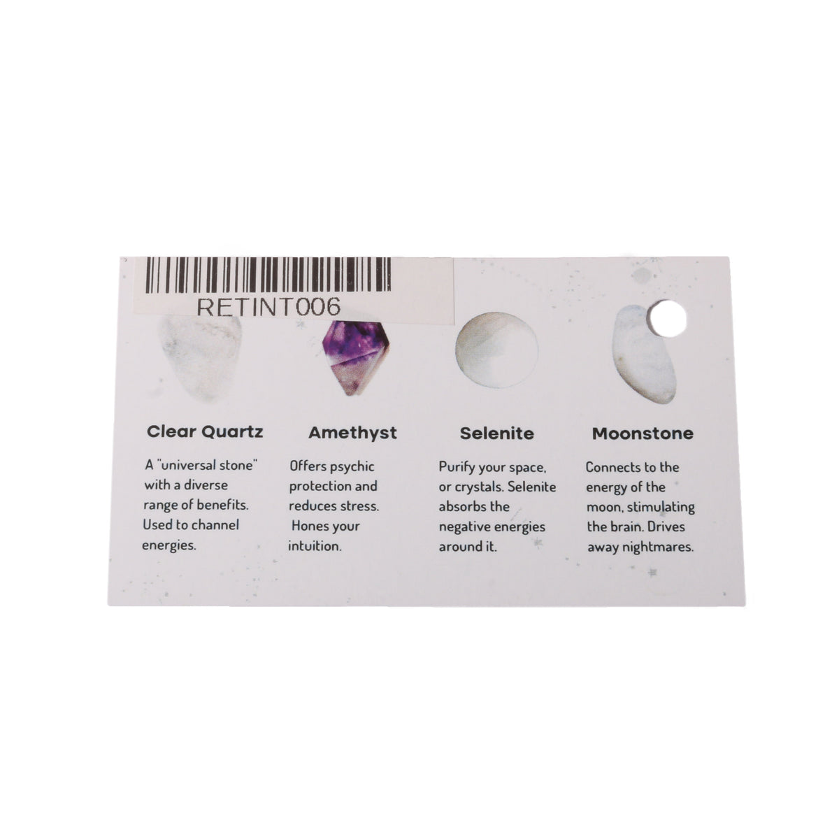 Intention crystal collection, set of four stones with description card, alternate view