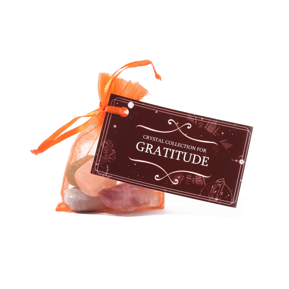 Intention crystal collection, set of four stones with description card in Gratitude