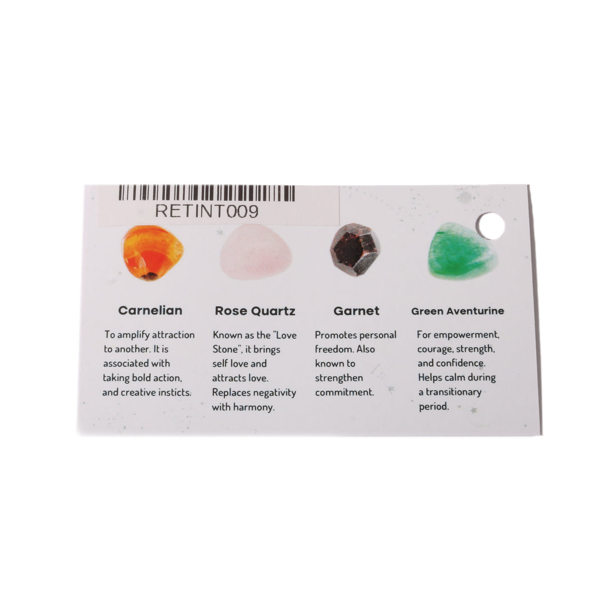 Intention crystal collection, set of four stones with description card, alternate view