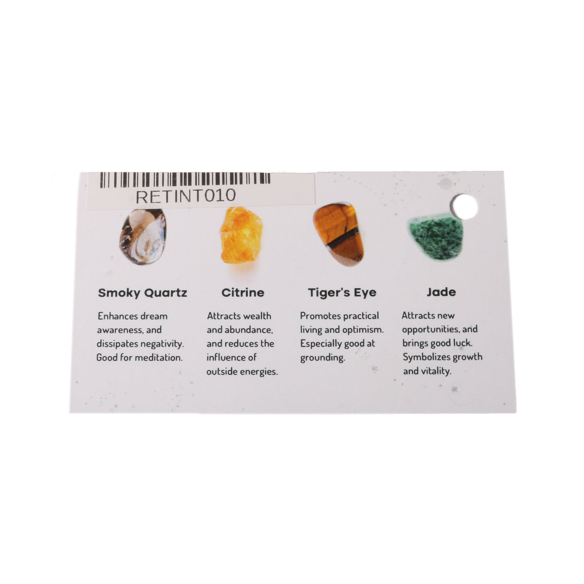 Intention crystal collection, set of four stones with description card, alternate view