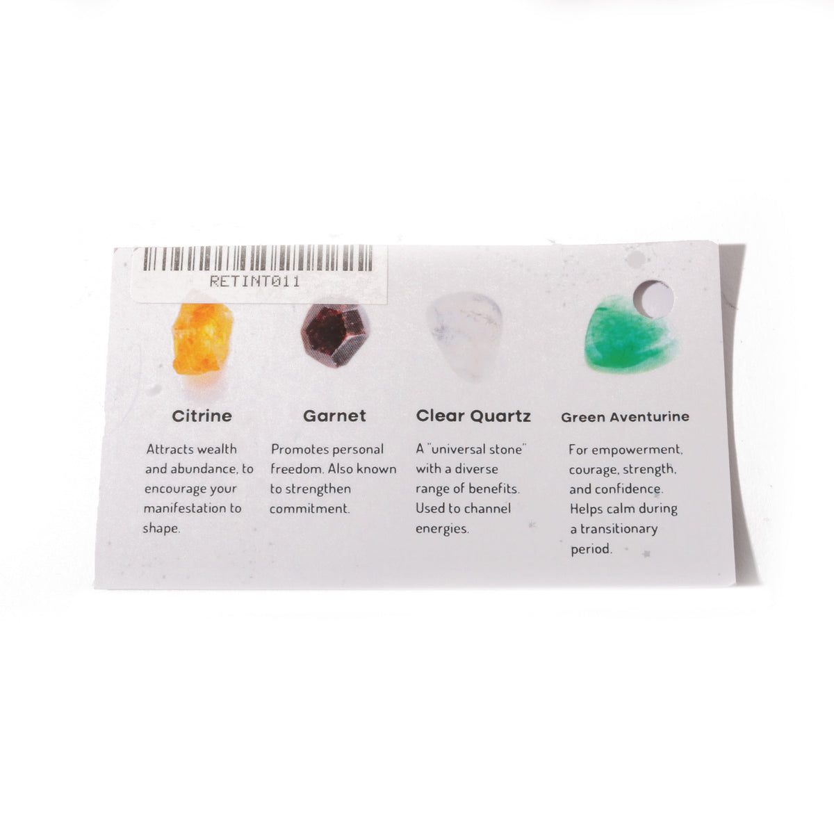 Intention crystal collection, set of four stones with description card, alternate view