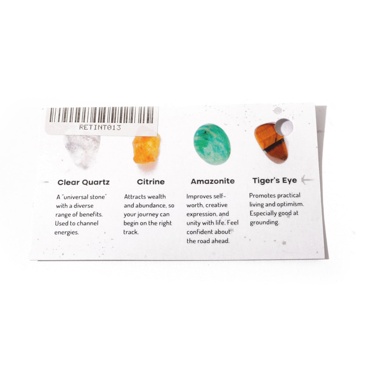 Intention crystal collection, set of four stones with description card, alternate view