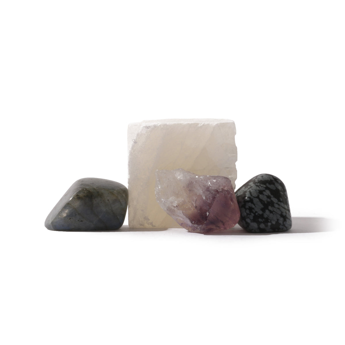 Intention crystal collection, set of four stones with description card, alternate view
