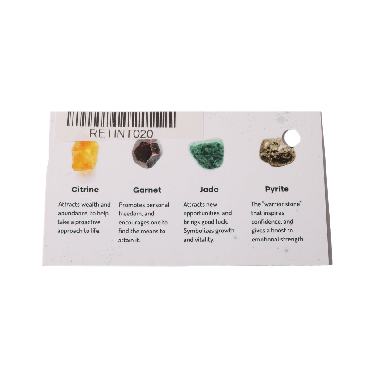 Intention crystal collection, set of four stones with description card, alternate view
