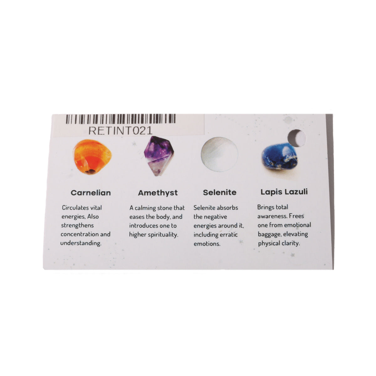 Intention crystal collection, set of four stones with description card, alternate view