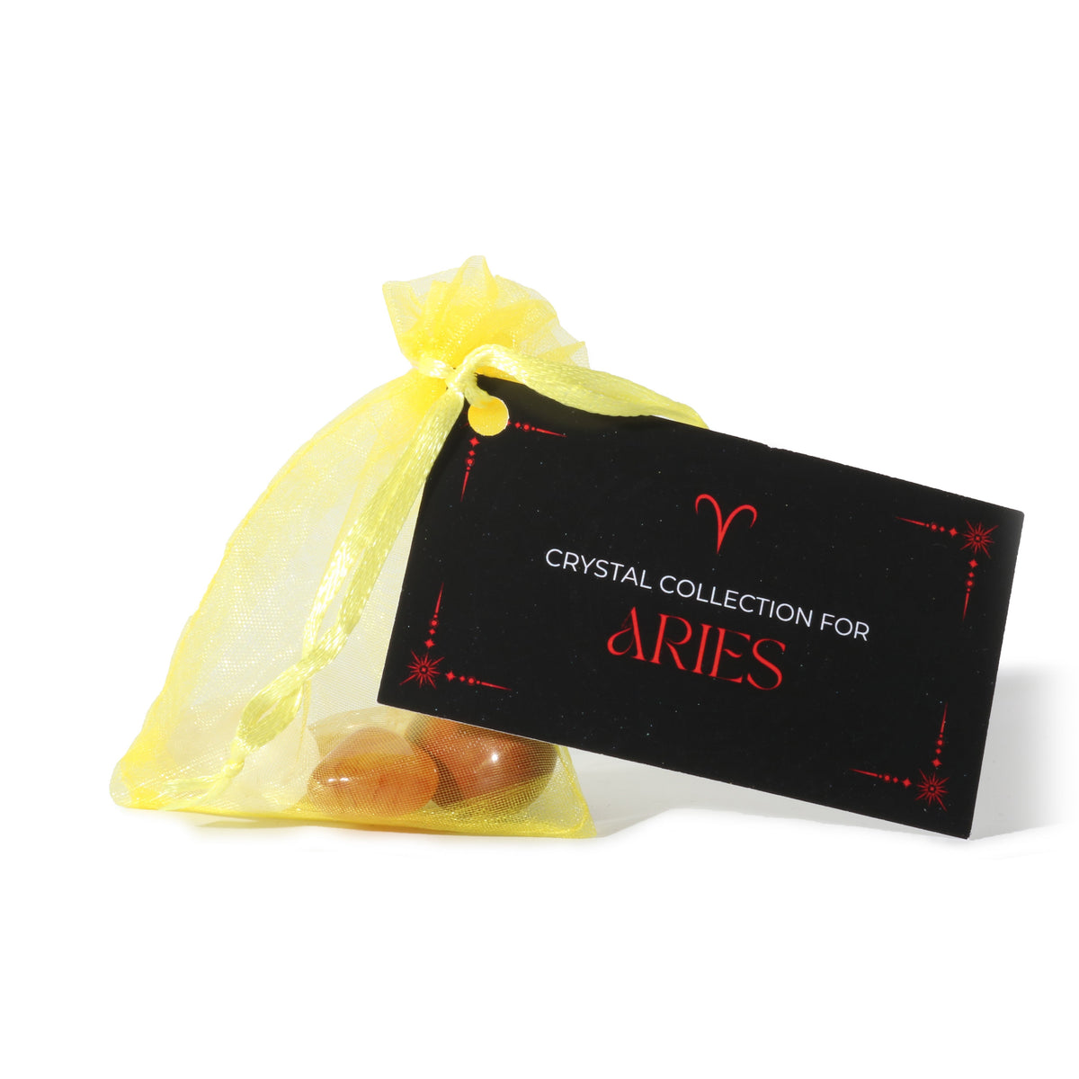 Zodiac crystal collection, set of four stones with description card in Aries