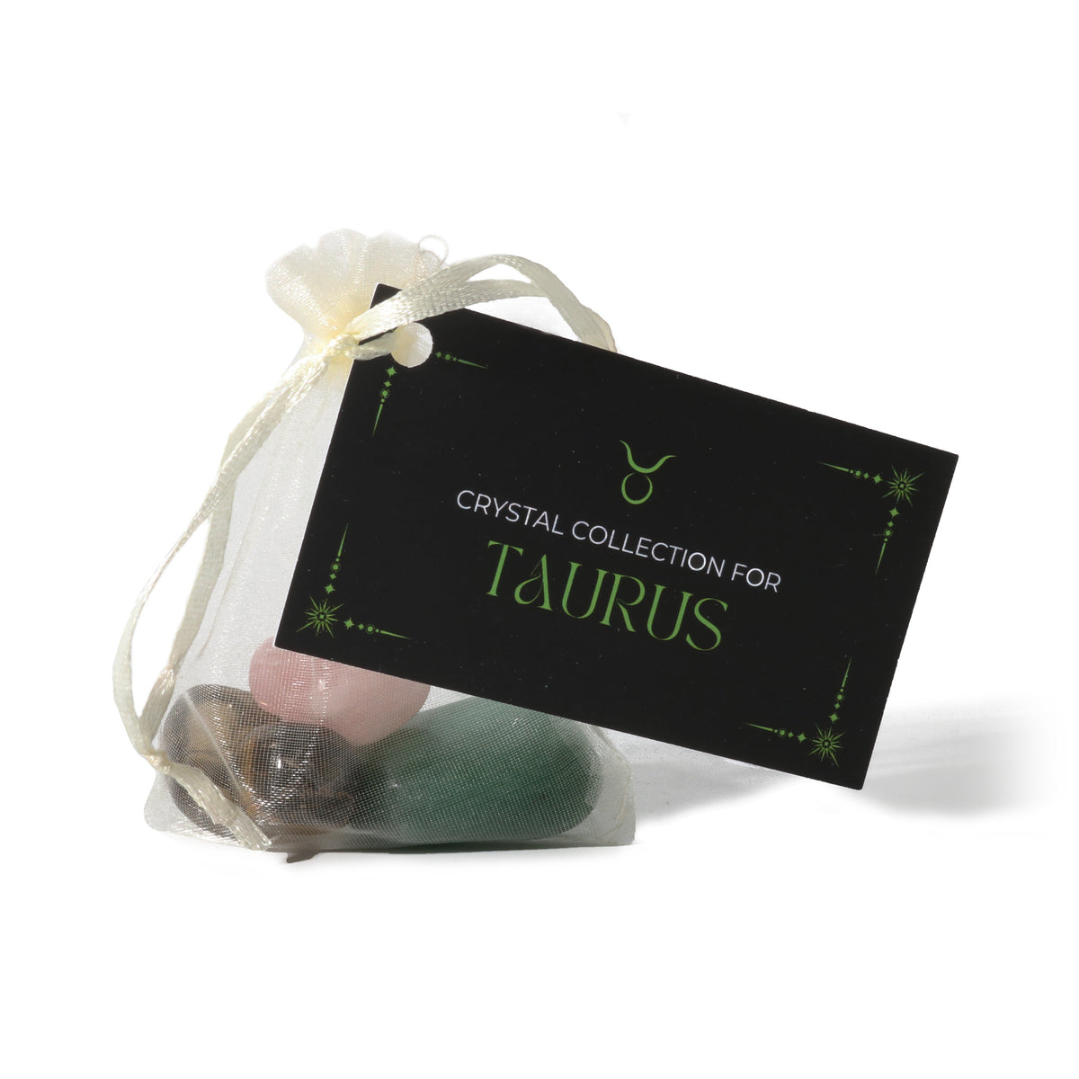 Zodiac crystal collection, set of four stones with description card in Taurus